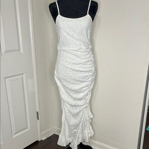 Elegant White Ruched Maxi Dress